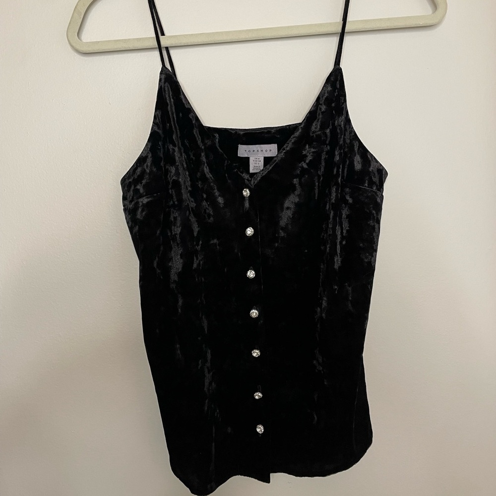 Topshop Black Velvet Buttoned Camisole